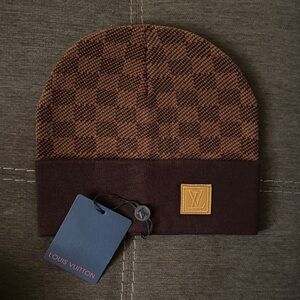 Louis Vuitton Brown and Tan Checkered Beanie